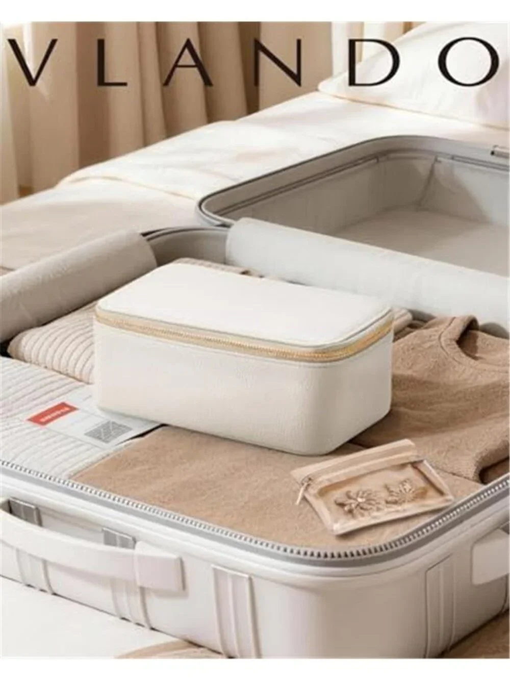 White Travel Jewelry Box Organizer Case 12 Velvet Pouches Necklace Earring Ring
